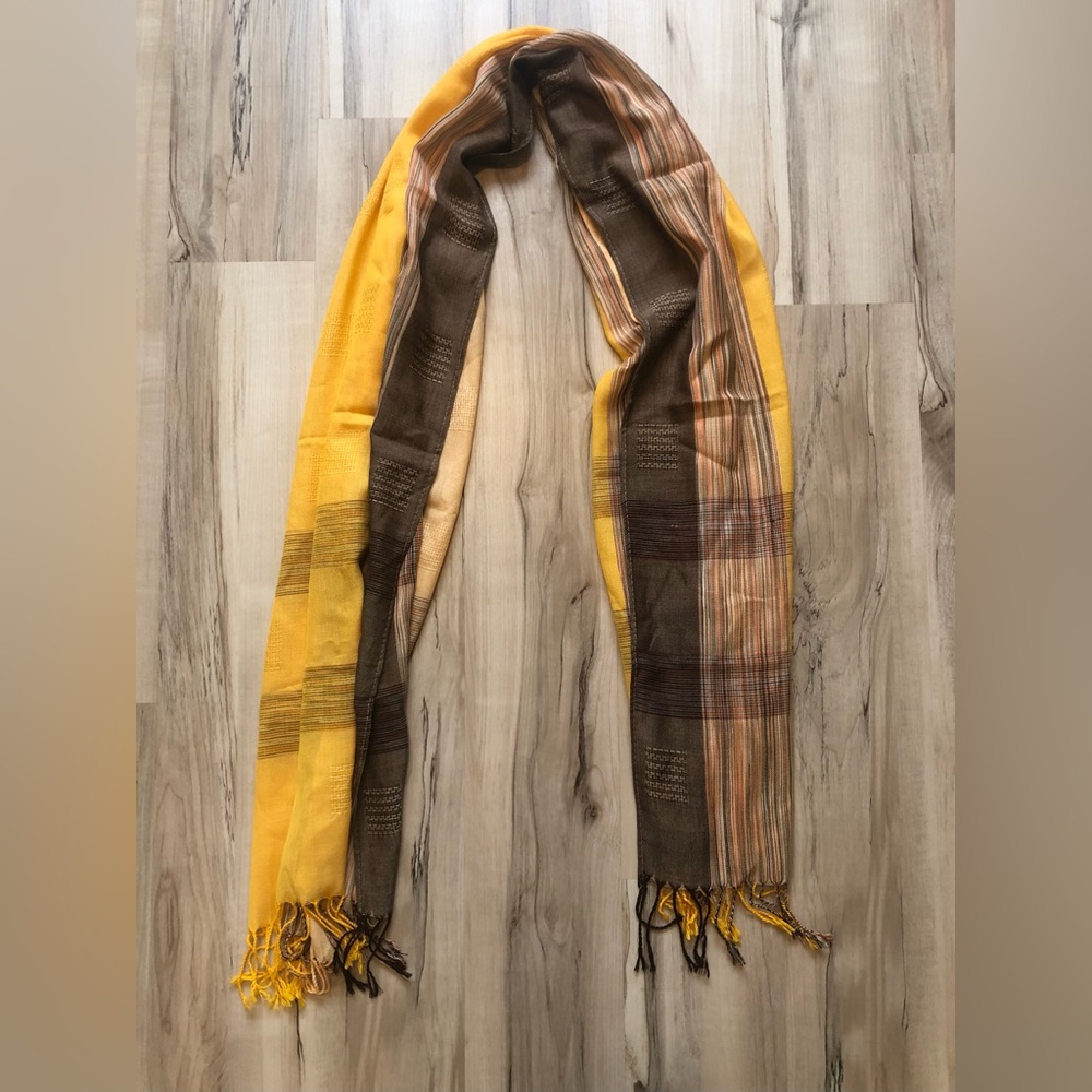 ✨$8 Clear Out ✨ Pashmina Yellow, Brown, Grey Striped Scarf - Picture 3 of 5